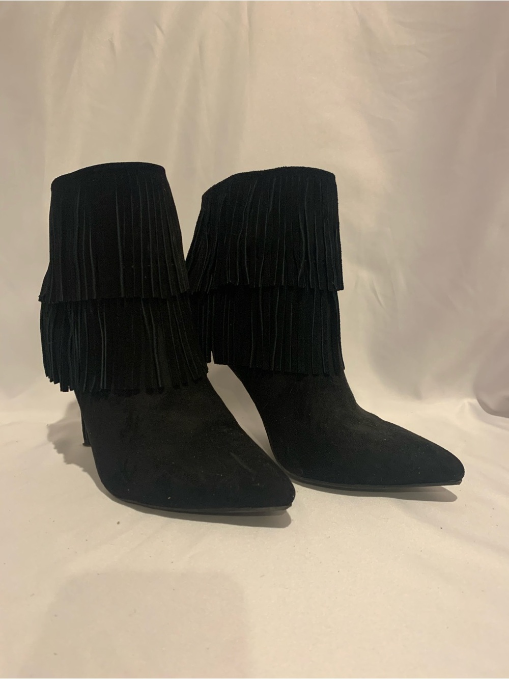 Just Fab Ameelia Black Suede Fringe Ankle Boots - Women's Fashion Booties size 9